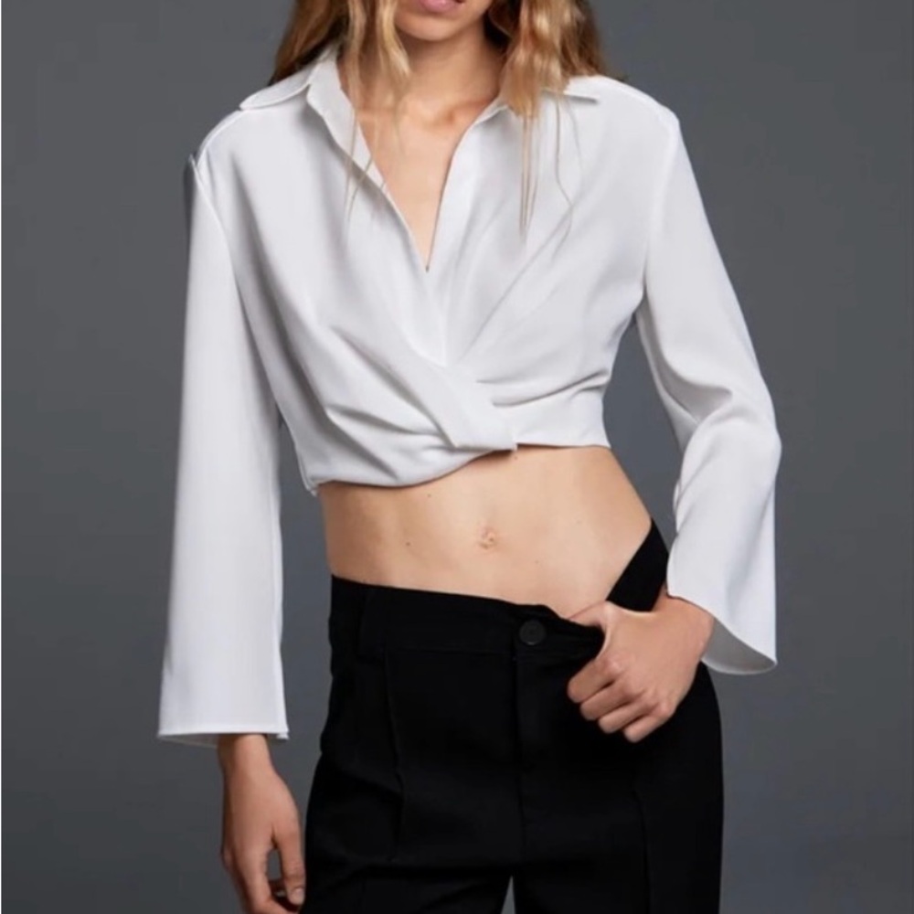 Zara White Long Sleeve Crop